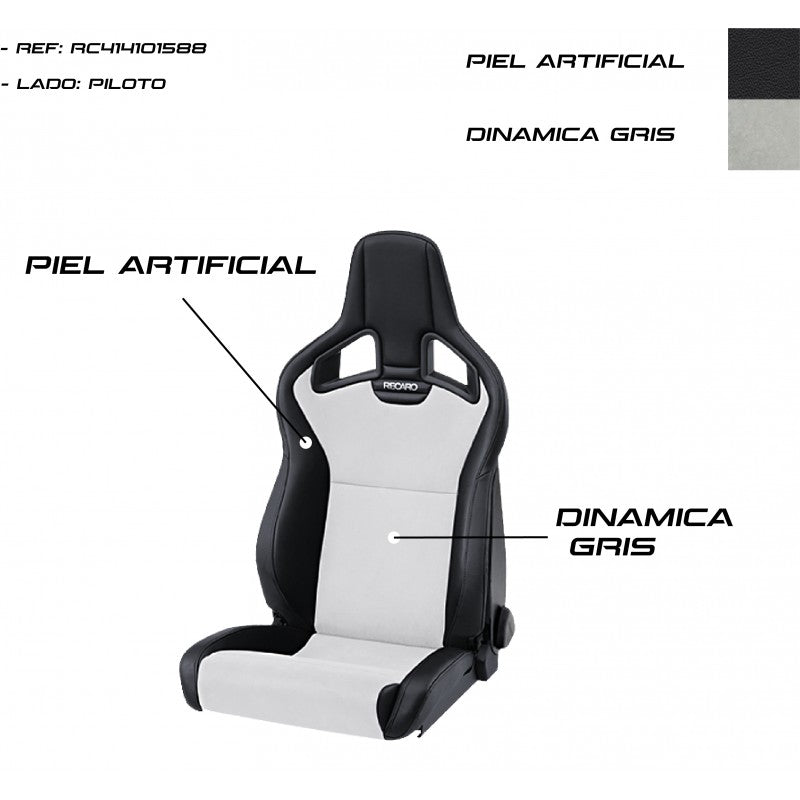 ASIENTO RECARO CROSS SPORTSTER CS CALEFACCION PIEL ARTIFICIAL NEGRO/DINAMICA GRIS PILOTO